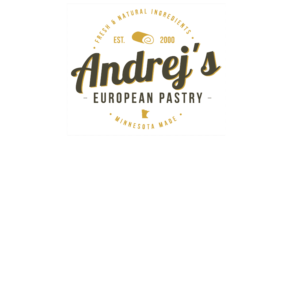 Andrej's European Pastry logo with text fresh & natural ingredients, Minnesota made, est. 2000